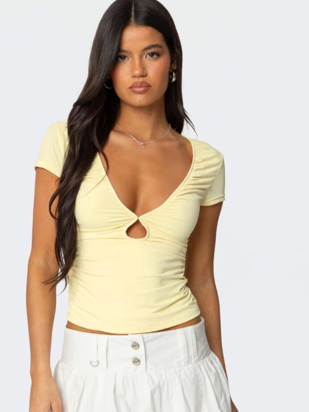 Edikted Burkley Keyhole Gathered Top Yellow Small